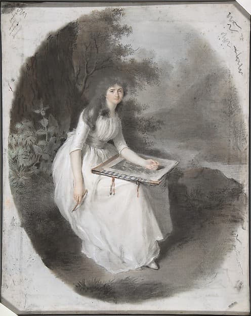 Portrait of a Seated Young Lady Drawing under a Tree