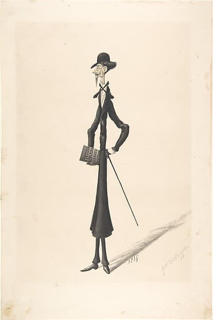 Caricature of a Tall Thin Man Carrying a Book