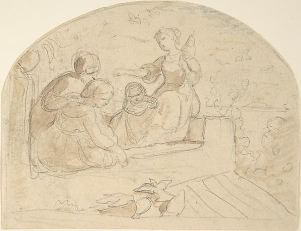 Three Women and a Child on a Roof
