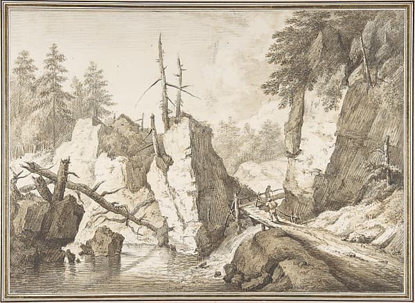 Swiss mountain landscape with small bridge spanning a brook