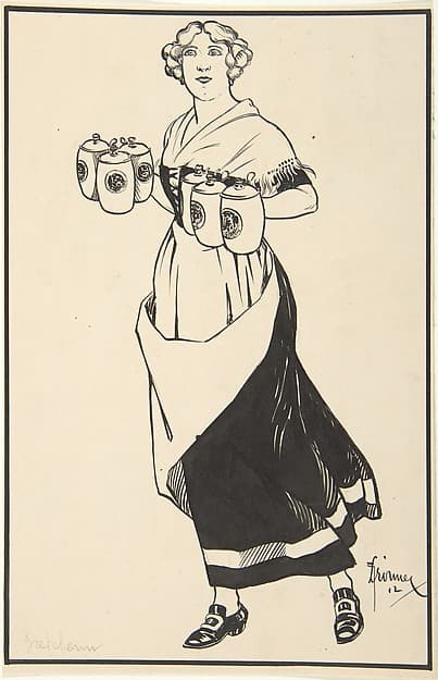 Woman Carrying Beer Steins