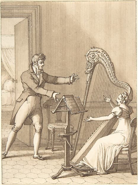 Design for a Book Illustration: a Man Approaching a Woman Playing a Harp