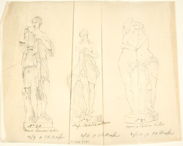 Sketches of Three Statues: Diana, Nymph Bathing and Cupid and Pysche