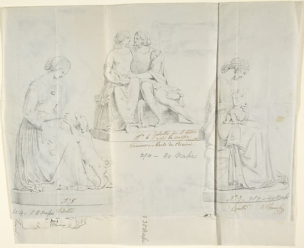 Sketches of Seven Statues: Faith, Paolo and Francesca di RImini, Charity, Ceres, Heavenly Venus, Dancer, and Sleeping Cupid