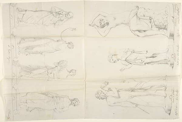 Sketches of Seven Sculptures: The Four Seasons, Venus and Adonis, A Beggar, and Salmacis