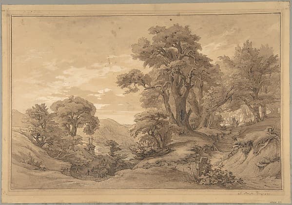 Hilly Landscape with Trees and a Road on the Right
