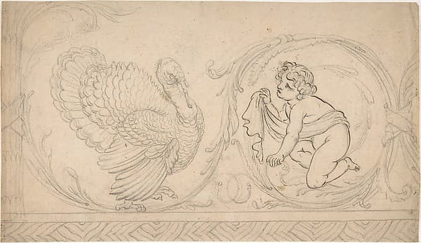 Ornament Containing Kneeling Boy and Turkey