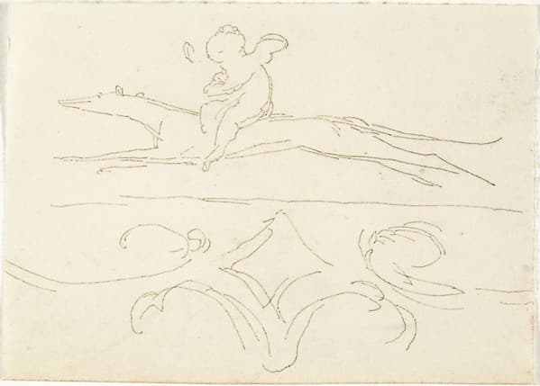 Sketch of a Child Riding a Dog