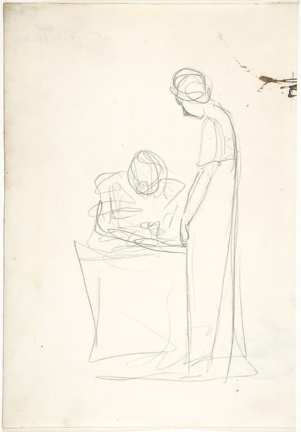 Study of Two Figures: One Seated, the Other Standing (recto); Study of a Head Looking Upwards (verso)