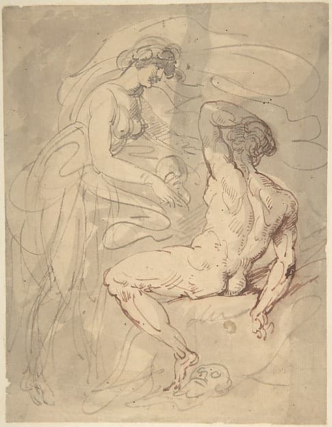 Woman Talking to a Seated Male Nude