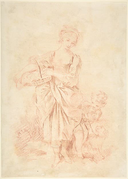 Young Girl with a Boy and a Dog