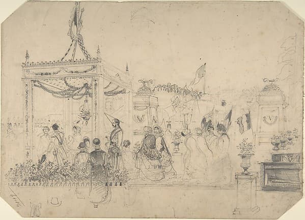 Victoria and Albert Arriving in France for a State Visit (recto); Welcome Arch (verso)