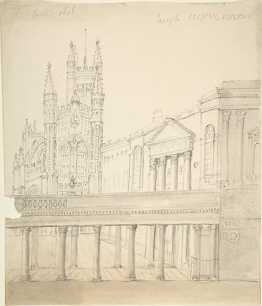 View of the Abbey and Great Pump Room at Bath, Through the Colonnade Added by Thomas Baldwin, 1786-9