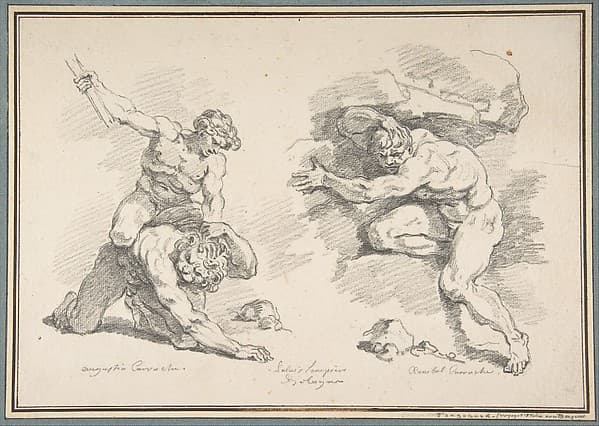 Hercules and Cacus, after Annibale Carracci, and the Destruction of Enceladus, after Agostino Carracci