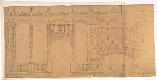 Design for a Gothic Wall Containing a Door and Fireplace