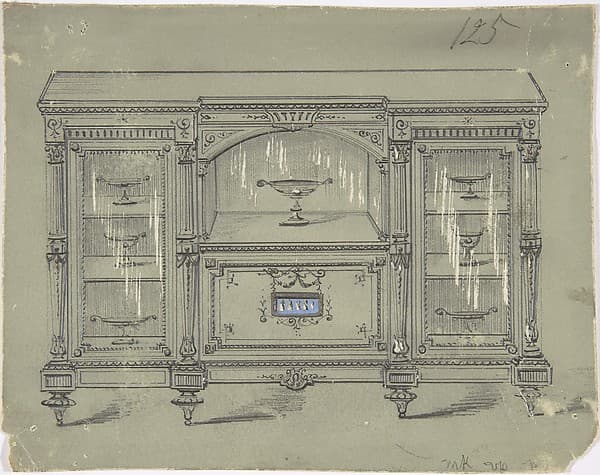 Design for a Cabinet with Three Glass Doors and a Porcelain Plaque