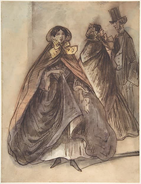 Two Women and a Man with a Top Hat and a Monocle