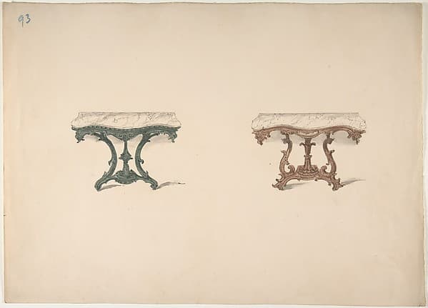 Design for Two Marble Topped Tables with Carved Legs