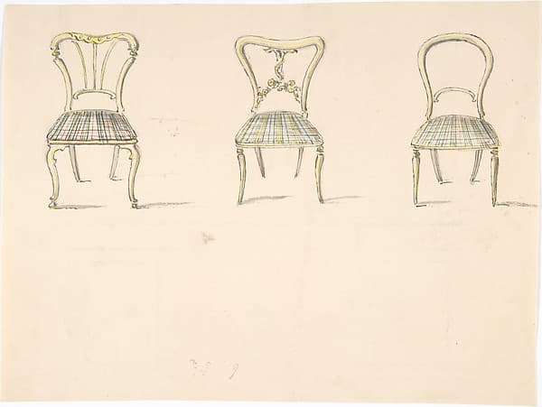 Design for Three Chairs with Curved Backs (verso: Sketch for a Sideboard)