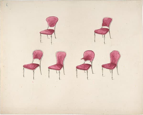 Design for Six Chairs with Scarlet Upholstery (verso: Sketch for Sofa)