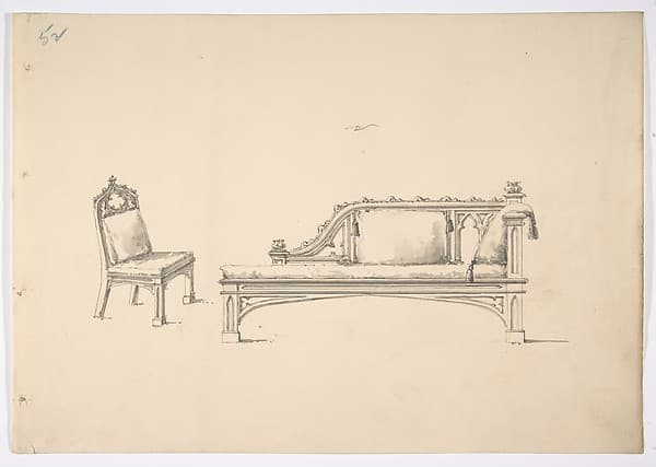 Design for a One-armed Gothic Style Sofa and Chair
