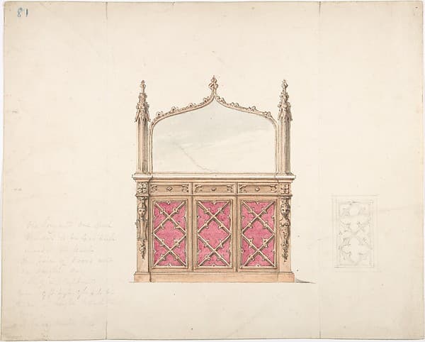 Design for a Gothic Style Mirrored Cabinet