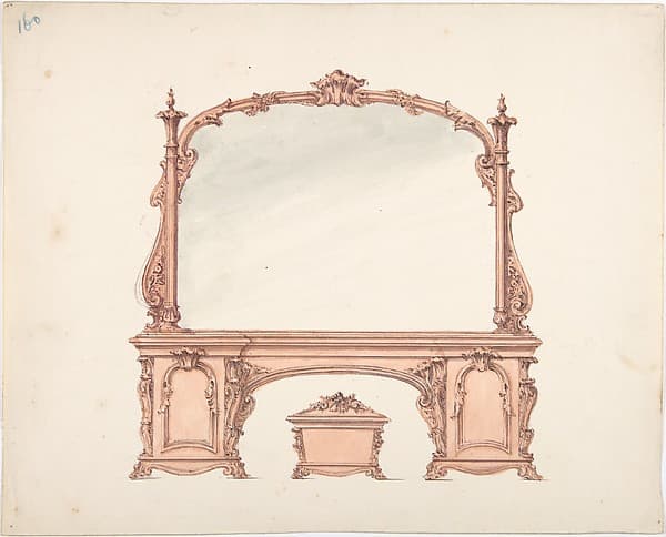 Design for a Mirrored Sideboard with Rococo Ornament, and Casket