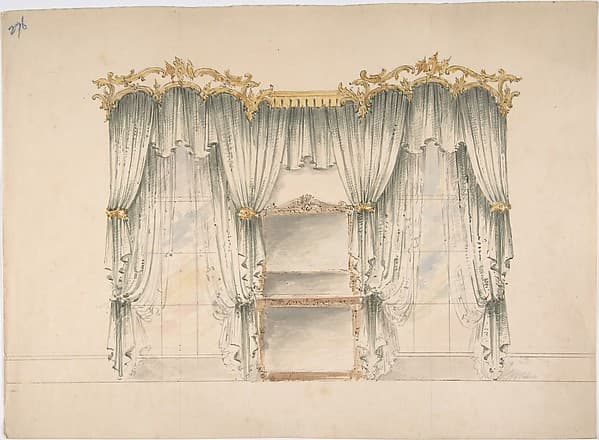 Design for White Curtains with Gold Pendiment and Tie-backs