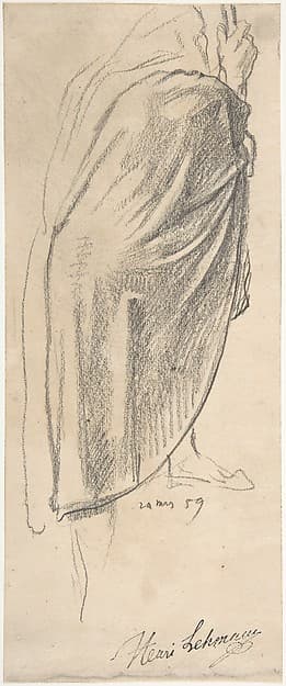 Back View of a Draped Male Figure Holding a Staff