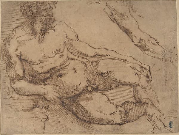 A River God (recto); Sketches for the Vestibule of the Laurenziana, Florence (verso)