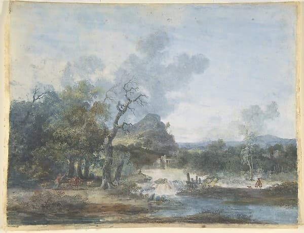 Shepherdess near a Waterfall