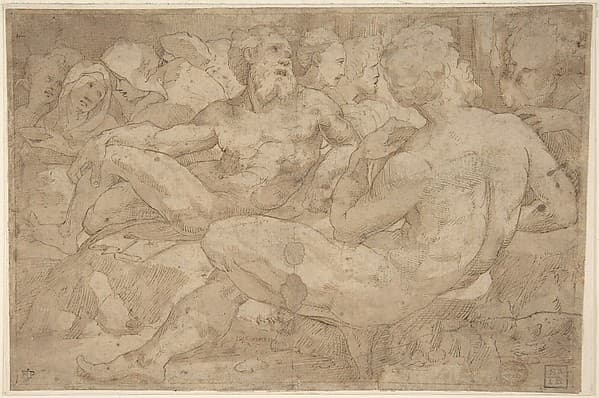 Copy in Reverse Design Orientation: Based on the Group of Reclining Figures at Left in Domenico Beccafumi's Scene of Moses Striking the Rock in the Pavement of Siena Cathedral