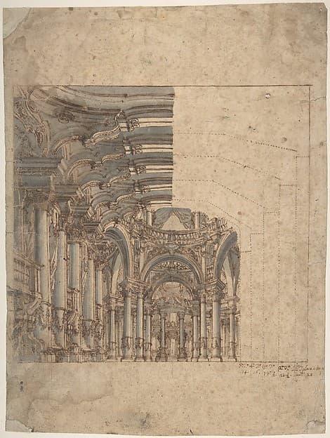 Framed Unfinished Design of a Baroque Church Interior.