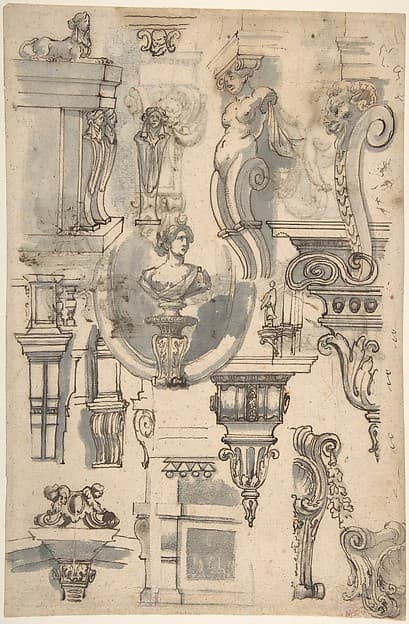 Brackets, Caryatids and other Architectural Details (recto and verso)