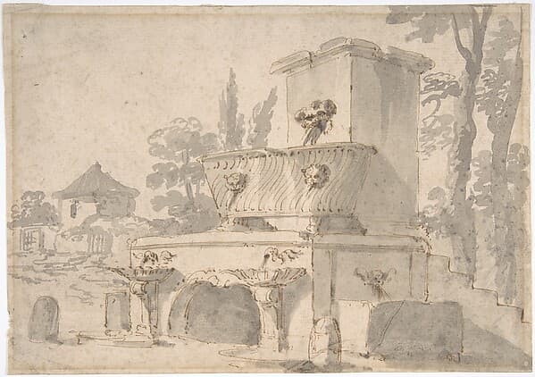 Venetian Capriccio: Landscape with a Farm Building, Sarcophagus, and Fountain (recto); Monument (verso)
