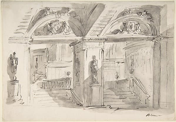Sketch of a Palace's Interior's Foreshortening with Stairs, Statues and Ornaments