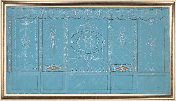 Design for a Decorated Wall with Grottesque over Blue Background