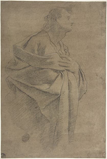 Saint Bartholomew (recto); Study of Drapery and Two Hands (verso)