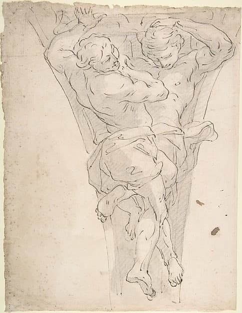 Two Partially Draped Male Figures in a Pendentive