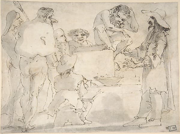 Group of Caricatured Figures with an Artist Drawing