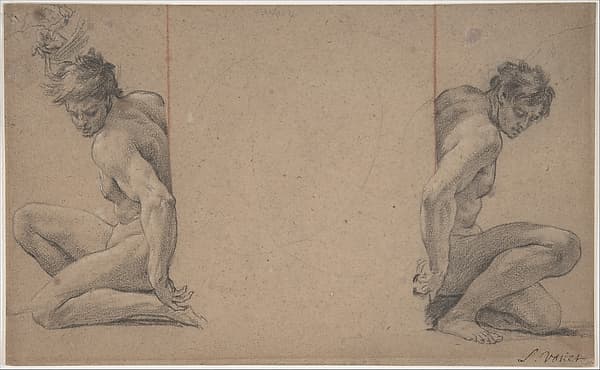 Two Crouching Nude Male Figures