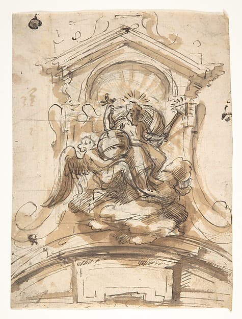 Design for a sculptural group with God the Father in a niche