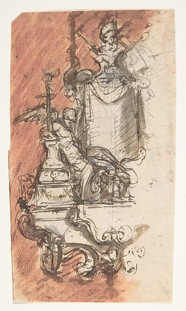 Design for a sepulchral monument with a portrait bust; verso: Design for a reliquary (?)