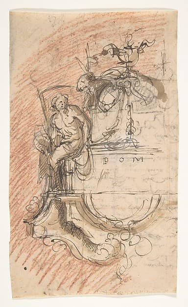 Design for a sepulchral monument with an allegory of Time; verso: Architectural sketch and fragment of a letter