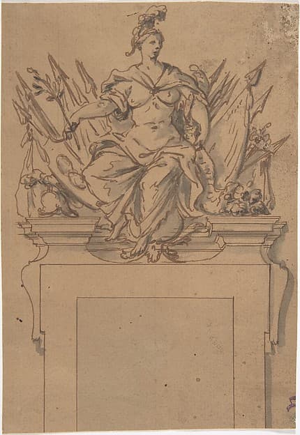 Design for an Overdoor or Chimney Piece with an Armorial Trophy and the personification of Victory