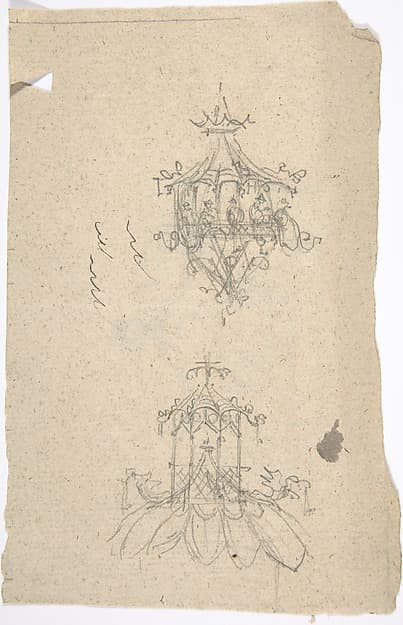 Two Designs for Chinese Lanterns (recto); Design for a Neoclassical Tomb or Monument with Sphinxes (verso)