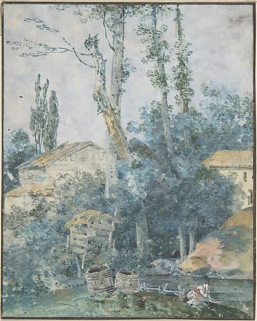 Rustic Scene – A Woman Washing Clothes in a Stream