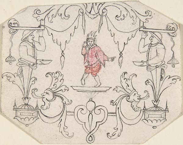 Arabesque Cartouche with Dancing Figure