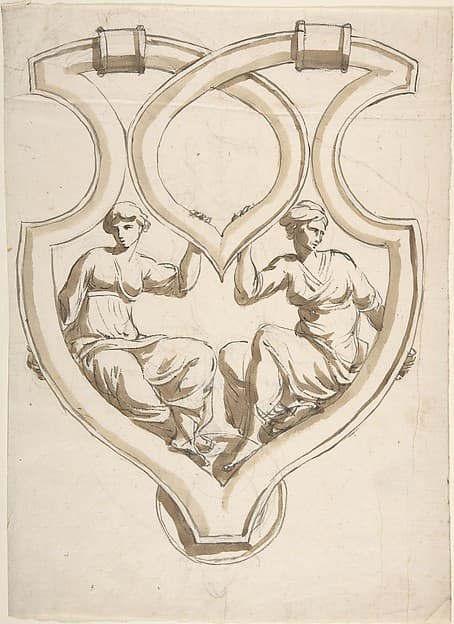 Two Female Figures in Interlaced Cartouche Design for Door Knocker