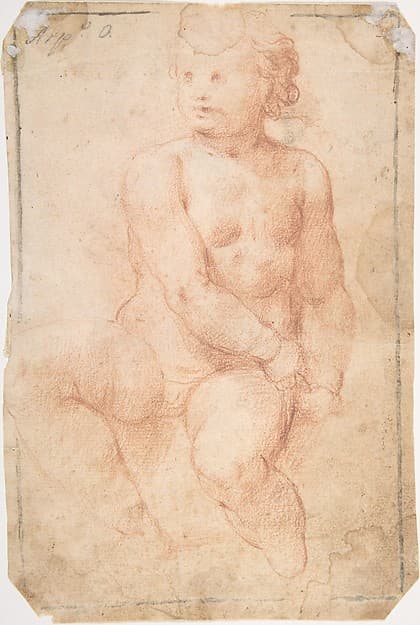 Study of a Seated Putto Looking at His Right (recto); A Woman's Head, Study after the Antique (verso)